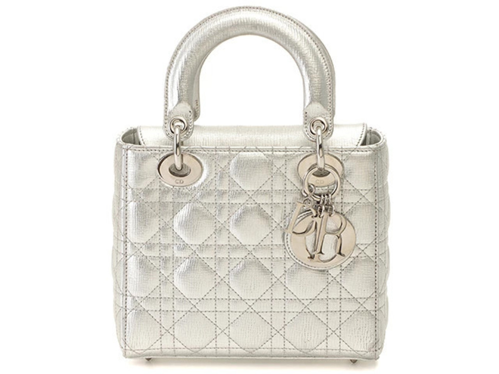 Christian Dior My Lady Cannage Handbag silver leather